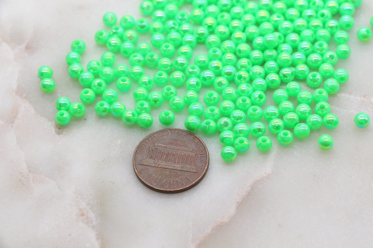 4mm Bright Green AB Round Beads, Iridescent Acrylic Gumball Beads, Bubblegum Beads, Plastic Round Smooth Bead #3011