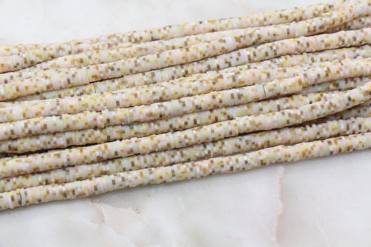 6mm Brown and Pink Speckled Heishi Beads, Dotted Speckled Polymer Clay Disc Beads, African Disc Beads, Vinyl Heishi, Full Strand #602