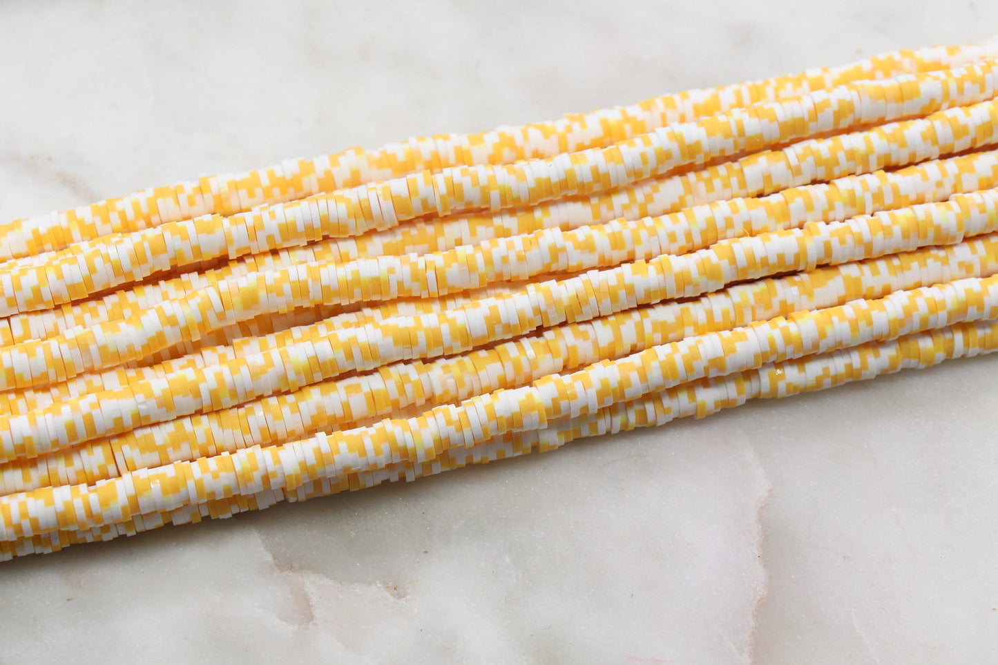 6mm Yellow Speckled Heishi Beads, Dotted Speckled Polymer Clay Disc Beads, African Disc Beads, Vinyl Heishi, Full Strand #604