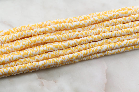 6mm Yellow Speckled Heishi Beads, Dotted Speckled Polymer Clay Disc Beads, African Disc Beads, Vinyl Heishi, Full Strand #604