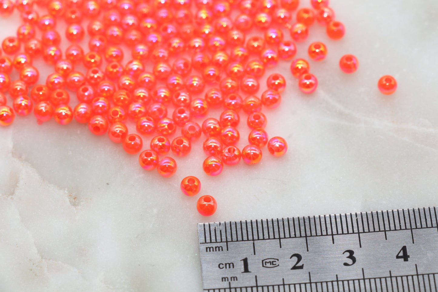4mm Bright Orange AB Round Beads, Iridescent Acrylic Gumball Beads, Bubblegum Beads, Plastic Round Smooth Bead #3017