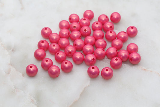 10mm Hot Pink Shimmer Gumball Beads, Round Acrylic Loose Beads, Bubblegum Beads, Chunky Beads, Gumball Beads, Smooth Plastic Beads #3023