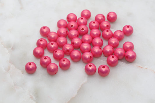 8mm Hot Pink Shimmer Gumball Beads, Round Acrylic Loose Beads, Bubblegum Beads, Chunky Beads, Smooth Round Plastic Beads #3027