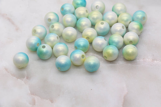 12mm Blue and Green Ombre Shimmer Gumball Beads, Round Acrylic Loose Beads, Bubblegum Beads, Chunky Beads, Jewelry Making Beads #3044