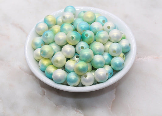 12mm Blue and Green Ombre Shimmer Gumball Beads, Round Acrylic Loose Beads, Bubblegum Beads, Chunky Beads, Jewelry Making Beads #3044