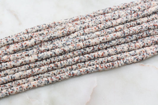 6mm Speckled Heishi Beads, Dotted Speckled Polymer Clay Disc Beads, African Disc Beads, Jewelry Making, Full Strand #614