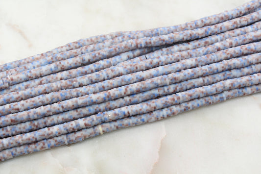 6mm Blue and Brown Mix Speckled Heishi Beads, Dotted Speckled Polymer Clay Disc Beads, African Disc Beads, Jewelry Making, Full Strand #617