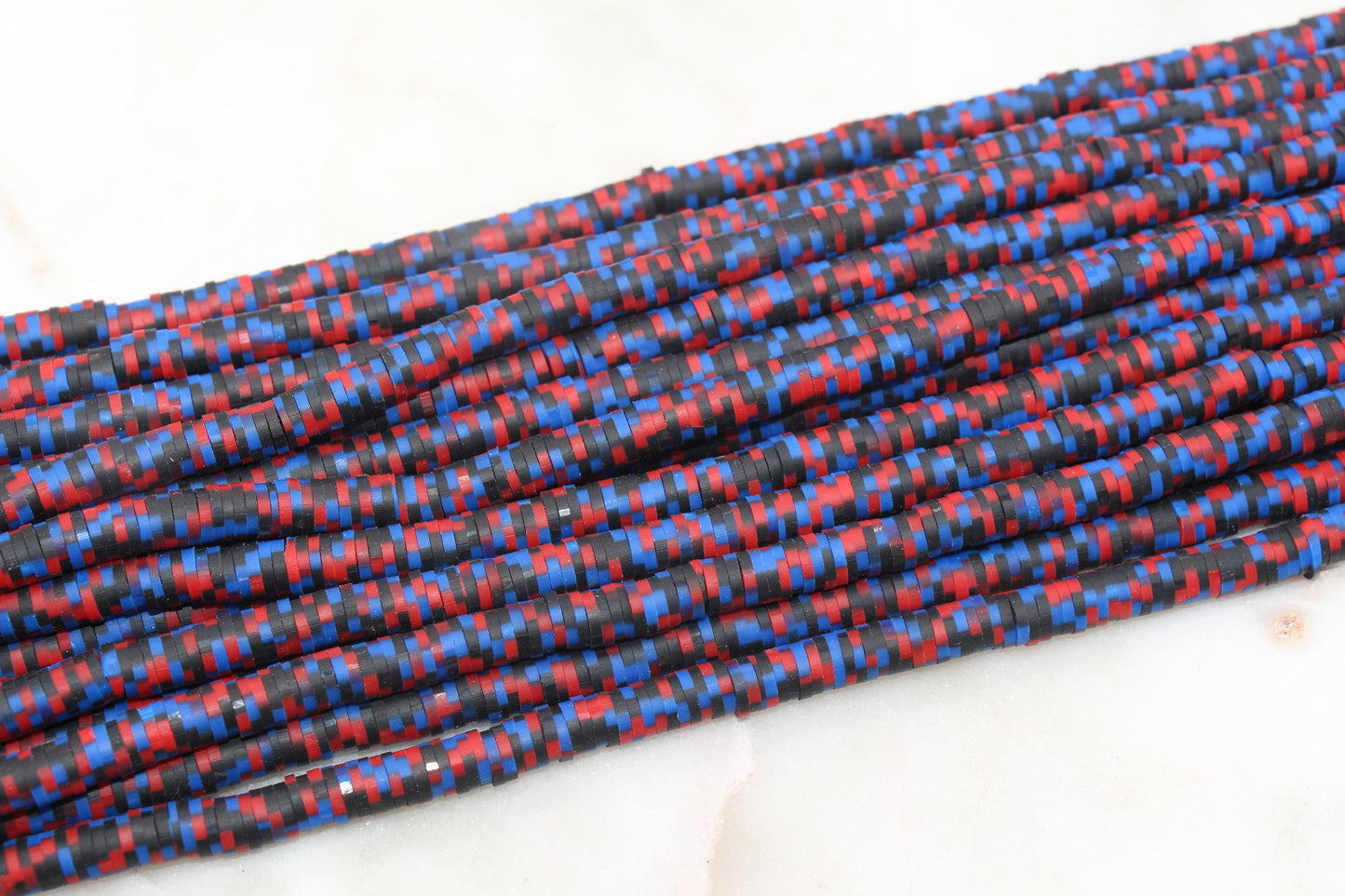 6mm Black Red and Blue Mix Speckled Heishi Beads, Dotted Speckled Polymer Clay Disc Beads, African Disc Beads, Full Strand #619