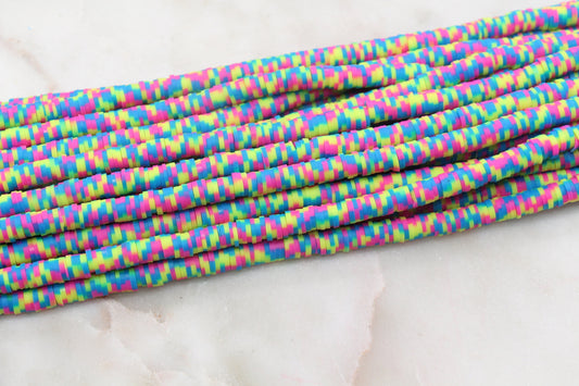 6mm Pink Blue and Yellow Mix Speckled Heishi Beads, Mix Dotted Polymer Clay Disc Beads, African Disc Beads, Bracelet Beads, Full Strand #625