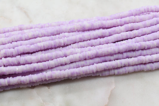 6mm Pastel Purple Speckled Heishi Beads, Dotted Polymer Clay Disc Beads, African Disc Beads, Jewelry Bracelet Beads, Full Strand #631