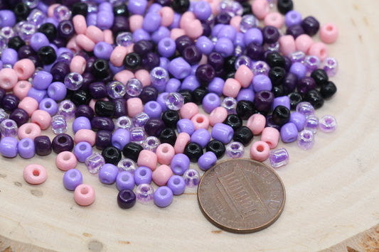 Mix Purple Pink and Black Glass Seed Beads, 4mm 6/0 Glass Seed Beads, Multicolor Seed Beads, Rocailles Beads, Bracelet Beads, #3060