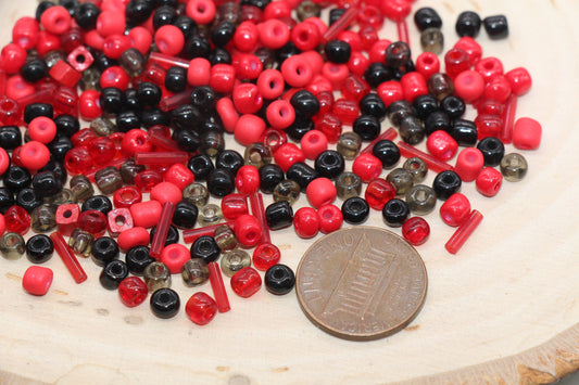 Mix Red and Black Glass Seed Beads, 4mm 6/0 Glass Seed Beads, Multicolor Seed Beads, Rocailles Beads, Bracelet Beads, #3062