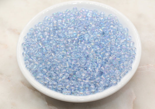 Blue Transparent AB Glass Seed Beads, 4mm 6/0 Glass Round Beads, Rainbow Trans Seed Beads, Rocailles Beads, Beading Supplies #647