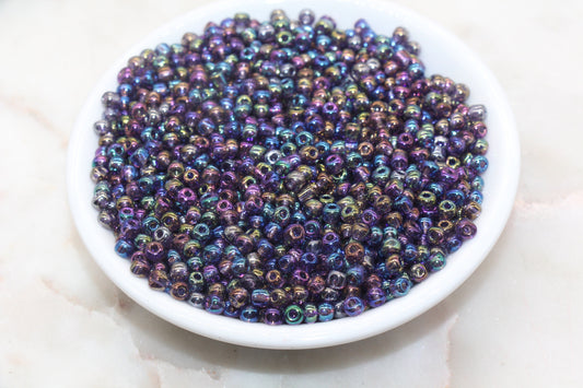 Iridescent Transparent AB Glass Seed Beads, 4mm 6/0 Glass Round Beads, Rainbow Trans Seed Beads, Rocailles Beads, Beading Supplies #648