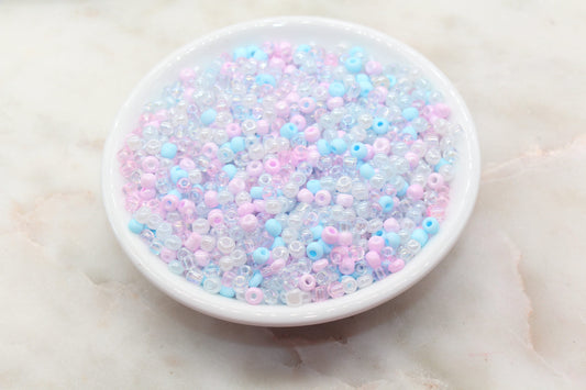 Mix Pink Blue and White Glass Seed Beads, Size 4mm 6/0 Glass Seed Beads, Multicolor Seed Beads, Rocailles Beads, Bracelet Beads #3075