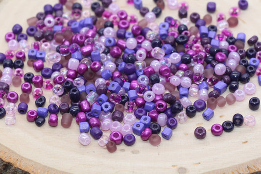 Purple and pink mix 4mm 6/0 round glass seed beads for bracelets, jewelry making, beadwork, keychains, and DIY craft projects