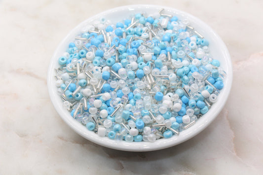 Mix Blue and White Glass Seed Beads, Size 4mm 6/0 Glass Seed Beads, Multicolor Seed Beads, Rocailles Beads, Bracelet Beads #3106