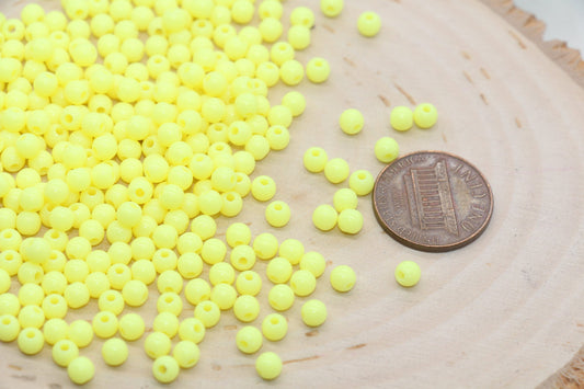 4mm Yellow Round Beads, Acrylic Gumball Beads, Round Spacer Beads, Bubblegum Beads, Plastic Round Smooth Bead, Bracelet Beads #3126