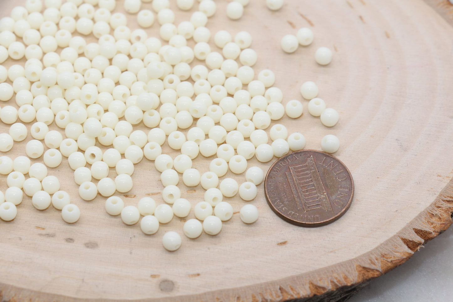 4mm Ivory Round Beads, Acrylic Gumball Beads, Round Spacer Beads, Bubblegum Beads, Plastic Round Smooth Bead, Bracelet Beads #991