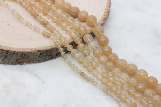 Yellow Cherry Quartz Beads, Smooth Round Quartz Beads, Sizes 4mm 6mm 8mm 10mm 12mm, Full Strand 15.5 inch, #36