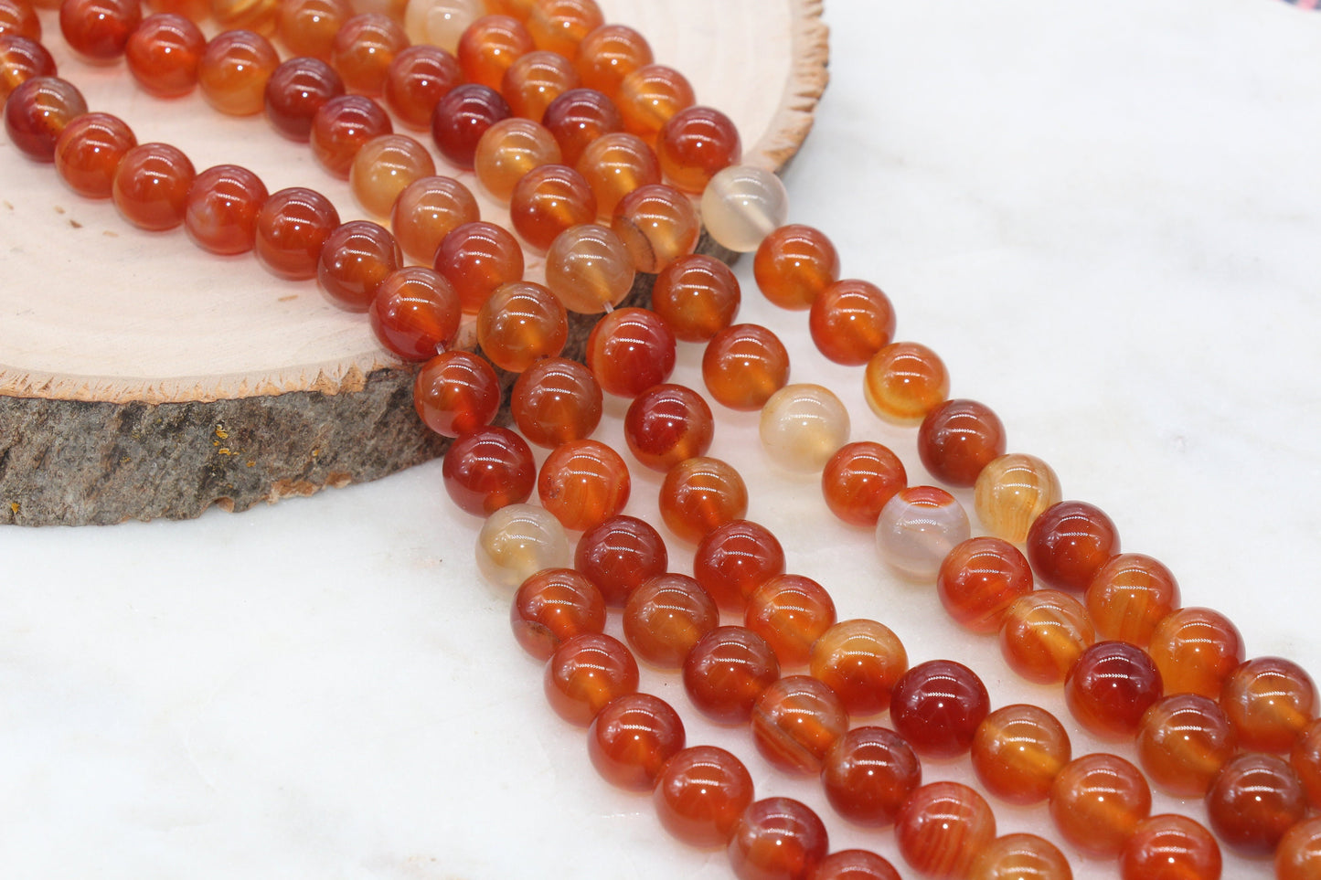 Orange Red Agate Beads, Agate Gemstone Smooth Round Beads, Jewelry Making Beads, Size 4mm 6mm 8mm 10mm 12mm, #82