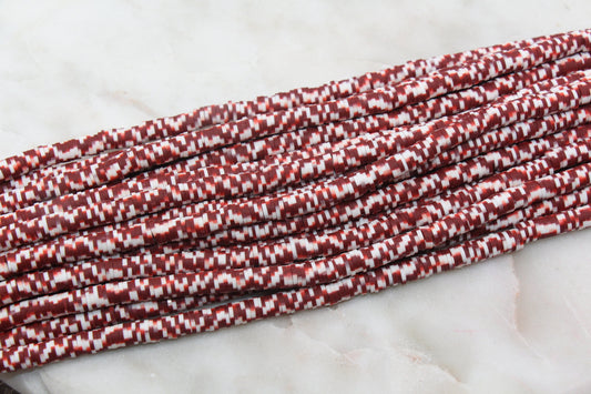 6mm Dark Red Speckled Heishi Beads, Red and White Mix Speckled Polymer Clay Disc Beads, African Disc Beads, Vinyl Heishi, Full Strand #393
