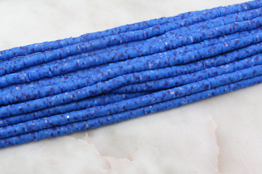 6mm Blue Speckled Heishi Beads, Blue Dotted Mix Speckled Polymer Clay Disc Beads, African Disc Beads, Vinyl Heishi, Full Strand #269