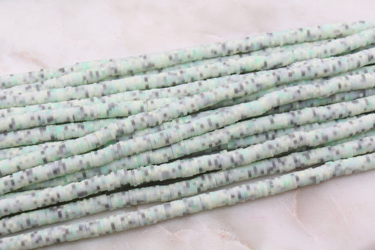 6mm Green and Gray Speckled Heishi Beads, Mix Dotted Speckled Polymer Clay Disc Beads, African Beads, Heishi Beads, Full Strand #600