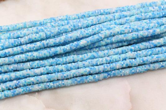 6mm Blue Speckled Heishi Beads, Dotted Speckled Polymer Clay Disc Beads, African Disc Beads, Vinyl Heishi, Full Strand #603