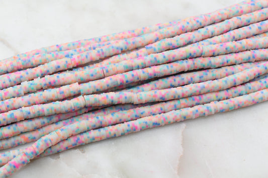 6mm Rainbow Speckled Heishi Beads, Dotted Speckled Polymer Clay Disc Beads, African Disc Beads, Vinyl Heishi, Full Strand #605
