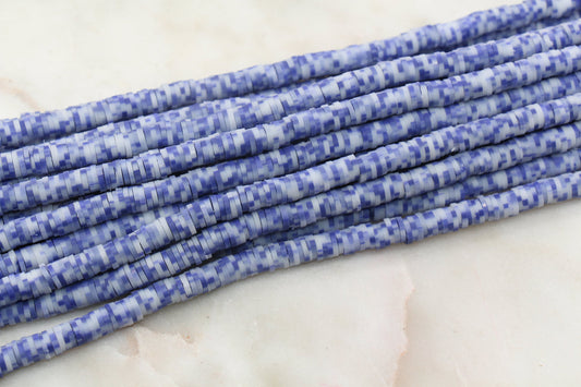 6mm Blue Speckled Heishi Beads, Dotted Speckled Polymer Clay Disc Beads, African Disc Beads, Vinyl Heishi, Full Strand #606
