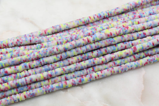 6mm Rainbow Speckled Heishi Beads, Dotted Speckled Polymer Clay Disc Beads, African Disc Beads, Vinyl Heishi, Full Strand #608
