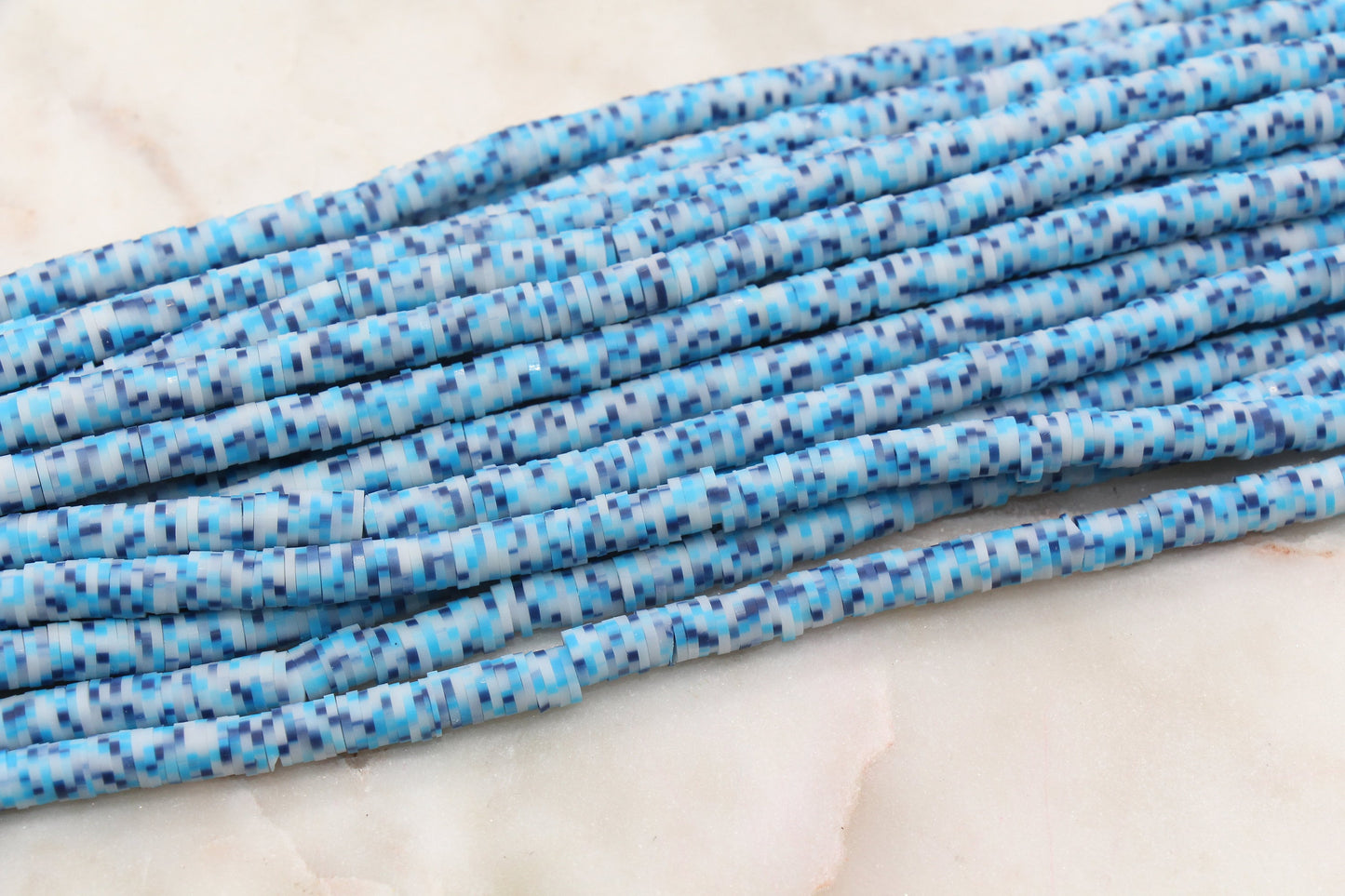 6mm Blue Speckled Heishi Beads, Dotted Speckled Polymer Clay Disc Beads, African Disc Beads, Jewelry Making, Full Strand #615
