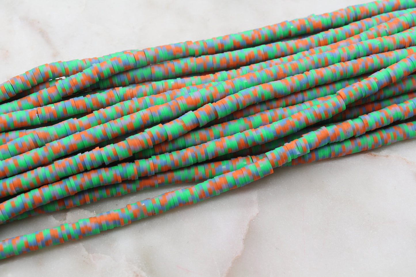 6mm Green and Orange Speckled Heishi Beads, Dotted Speckled Polymer Clay Disc Beads, African Disc Beads, Jewelry Making, Full Strand #616