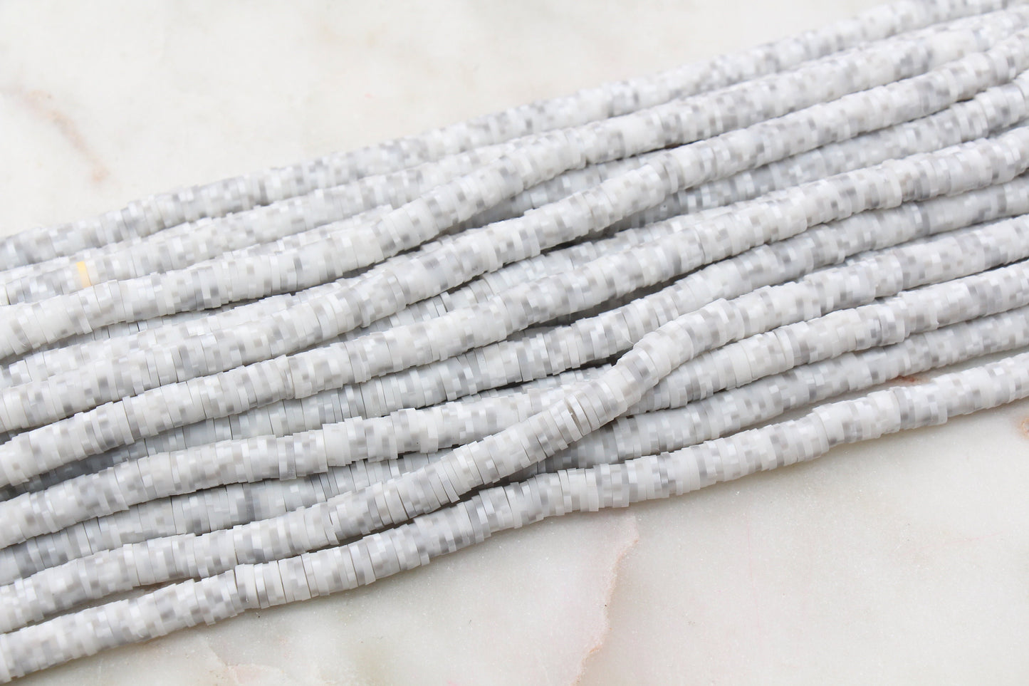 6mm Gray and White Mix Speckled Heishi Beads, Dotted Speckled Polymer Clay Disc Beads, African Disc Beads, Jewelry Making, Full Strand #618