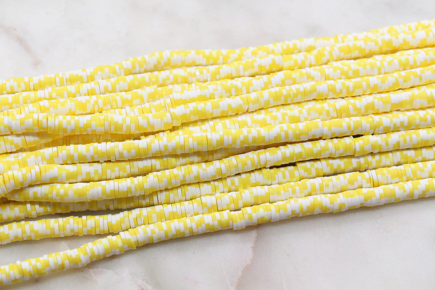 6mm Yellow Speckled Heishi Beads, Yellow with White Dotted Polymer Clay Disc Beads, African Disc Beads, Bracelet Beads, Full Strand #623