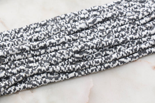 6mm Black and White Speckled Heishi Beads, Dotted Polymer Clay Disc Beads, African Disc Beads, Jewelry Bracelet Beads, Full Strand #629