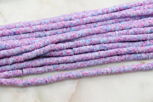 6mm Pink and Blue Speckled Heishi Beads, Dotted Polymer Clay Disc Beads, African Disc Beads, Jewelry Bracelet Beads, Full Strand #630
