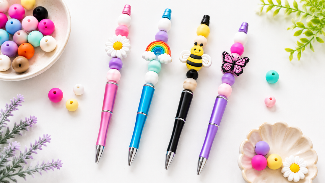 Beadable pen supplies with silicone beads and focal beads