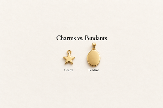 Small gold star charm beside a larger oval pendant, showing their attachment loops.