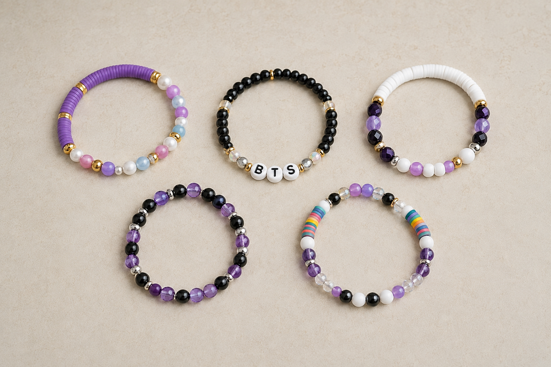 Fan-made concert bracelet ideas with letter beads and colorful bead accents