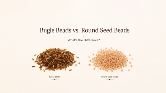 Bugle beads and round seed beads comparison showing tubular and round shapes