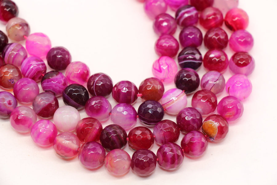 faceted pink stripe agate gemstone beads round, faceted beads for bracelets image 3