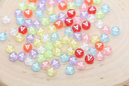 A colorful collection of letter A beads , ideal for crafting bracelets.