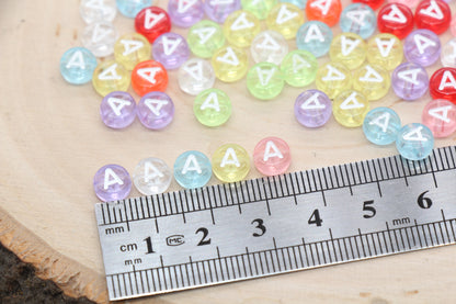 Translucent Alphabet Letter Beads, Flat Round Letter Beads A-Z