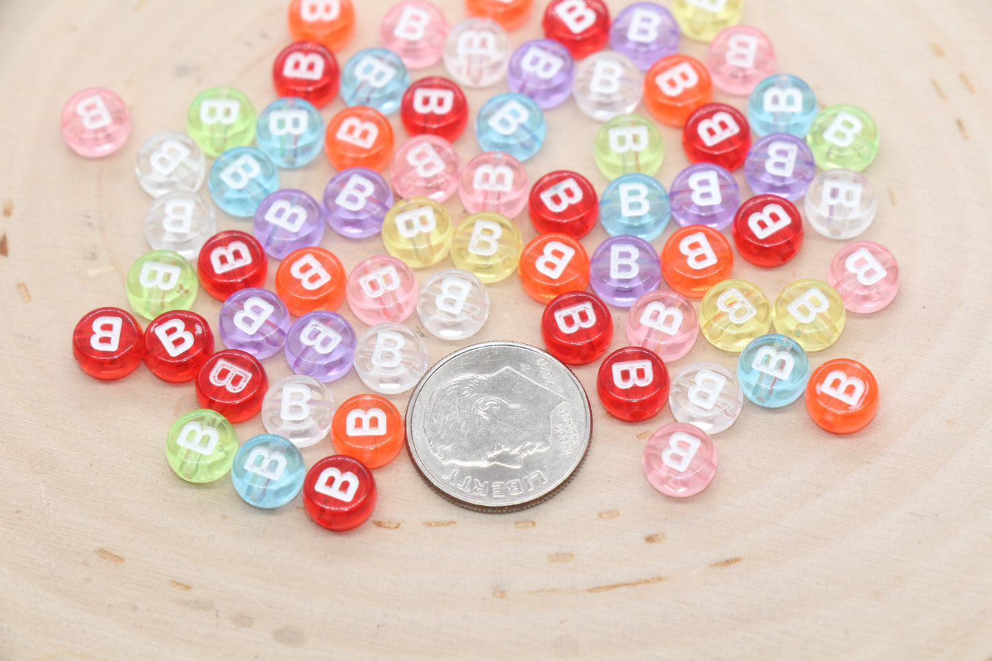 Translucent Alphabet Letter Beads, Flat Round Letter Beads A-Z