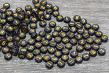 black and gold 7 mm round acrylic number beads, mixed set; round number beads