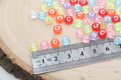 Translucent Alphabet Letter Beads, Flat Round Letter Beads A-Z