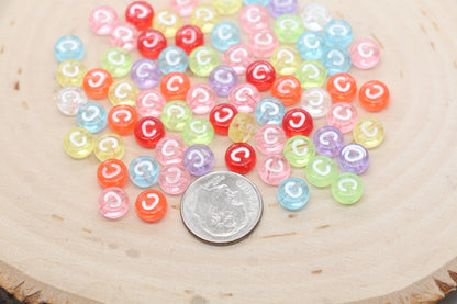 Translucent Alphabet Letter Beads, Flat Round Letter Beads A-Z