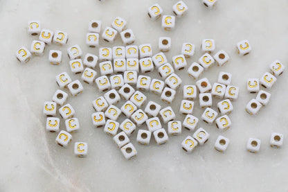 4.8mm Gold Square Letter Beads for Personalized Name Bracelets, Single Letter Beads A-Z
